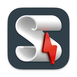 FastScripts app icon featuring a 3D white scroll with a red lightning bolt emblem
