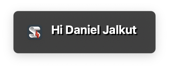 Screenshot of heads-up-display display text reading 'Hi Daniel Jalkut'