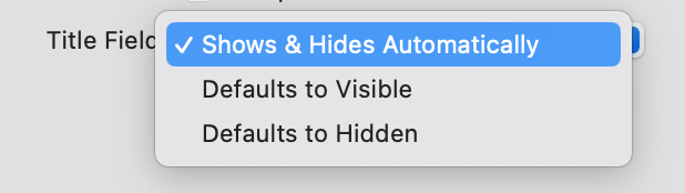 Screenshot of MarsEdit preference to control title field visibility in the post editor