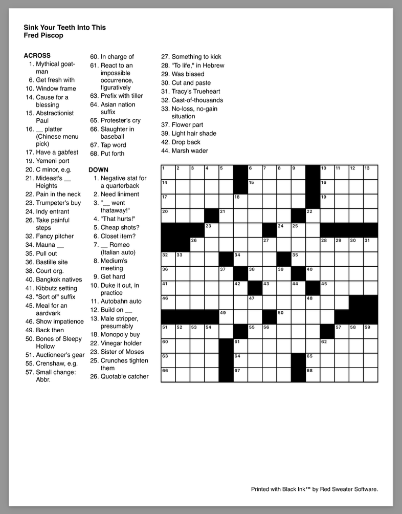 Screen capture of a printed page equivalent of the crossword pictured in the app.