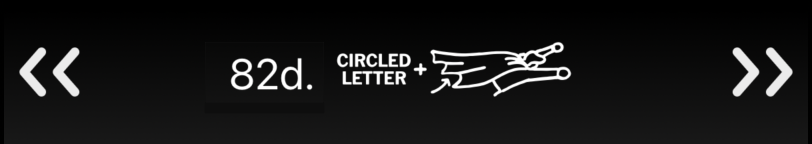 Screenshot from the iOS version of Black Ink, a crossword-solving app, showing the current clue text &quot;82d.&quot; followed by an illustration of a superhero.
